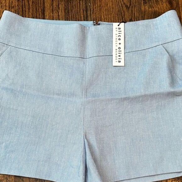 NWT Alice & Olivia Donald High-Waist Linen-Blend Short Size 10 Chambray - Picture 9 of 11